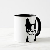 かわいい白黒のボストン・テリア・アニメの犬 マグカップ (正面右)