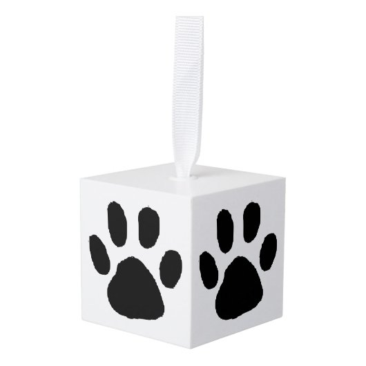 かわいい白黒のポープリント キューブオーナメント (正面アングル)