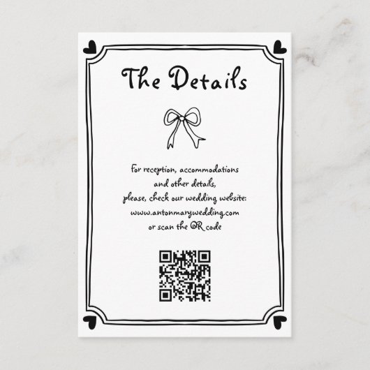 かわいい白黒の手書き文字結婚書 エンクロージャーカード (正面)