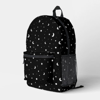 かわいい白黒の月と星 プリントバックパック