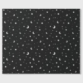かわいい白黒の月と星 ラッピングペーパー (フラット)