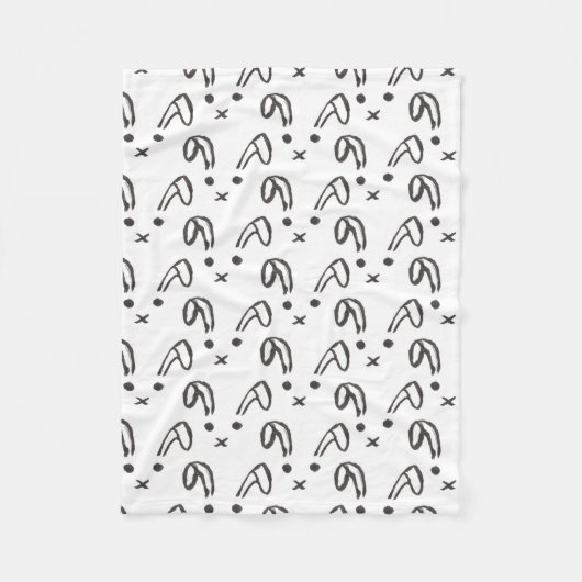 かわいい白黒の水彩画の手描きのバニー フリースブランケット (正面)