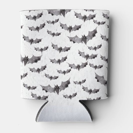 かわいい白黒の水色のこうもりハロウィーン 缶クーラー (正面)