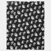 かわいい白黒の水色の幽霊たちハロウィーン フリースブランケット (正面)