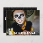 かわいい白黒の水色の幽霊たちハロウィーン 案内ポストカード (正面/裏面)