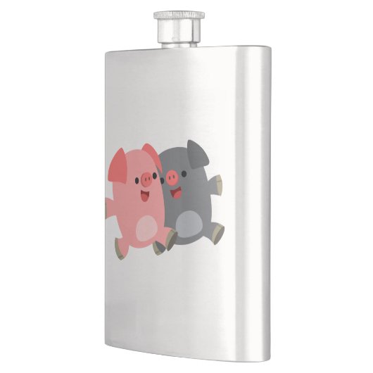 かわいい白黒の漫画の豚のクラシックフラスコ フラスク (左)