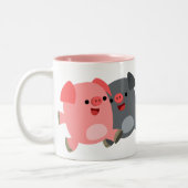 かわいい白黒の漫画の豚のマグカップ ツートーンマグカップ (左)