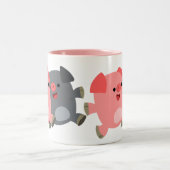 かわいい白黒の漫画の豚のマグカップ ツートーンマグカップ (中央)