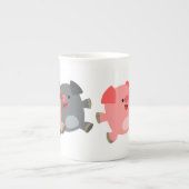 かわいい白黒の漫画の豚 ボーンチャイナマグカップ (正面)