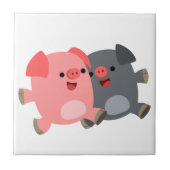 かわいい白黒の漫画豚 タイル (正面)