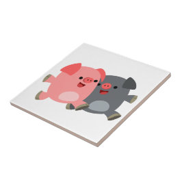 かわいい白黒の漫画豚 タイル