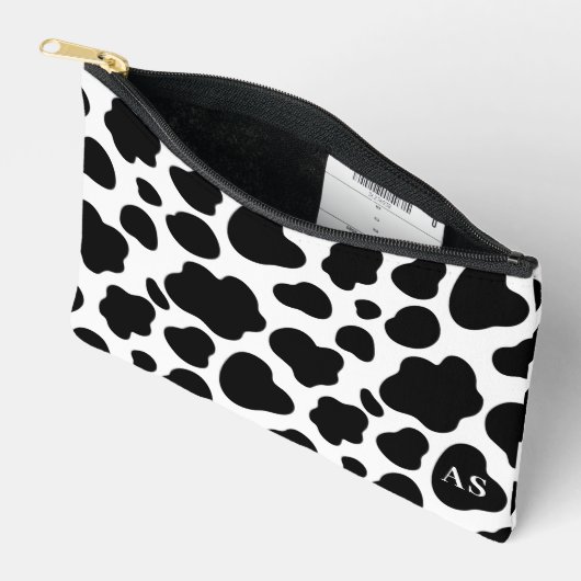 かわいい白黒の牛のパターンモノグラムの アクセサリーポーチ (見開き)