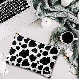 かわいい白黒の牛のパターンモノグラムの アクセサリーポーチ