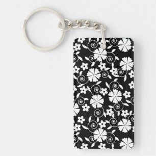 かわいい白黒の花のパターン耐用生活iPhone キーホルダー
