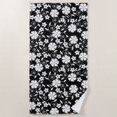 かわいい白黒の花のパターン耐用生活iPhone ビーチタオル (正面)