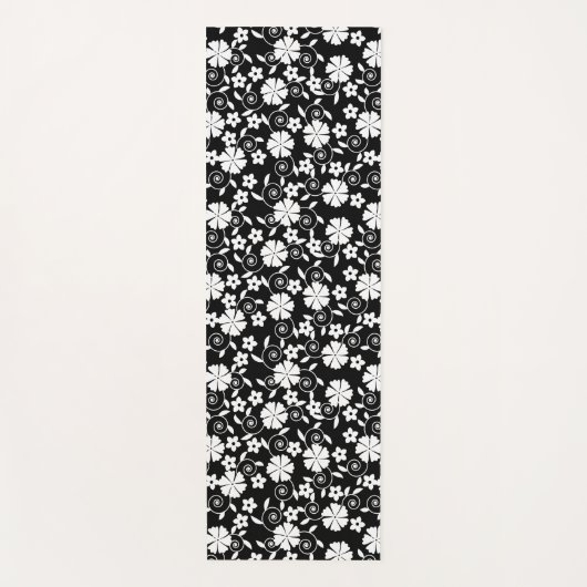 かわいい白黒の花のパターン耐用生活iPhone ヨガマット (正面)