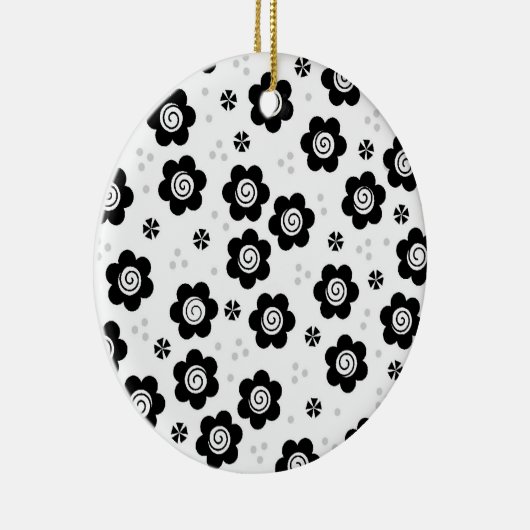 かわいい白黒の花オーナメント セラミックオーナメント (右)