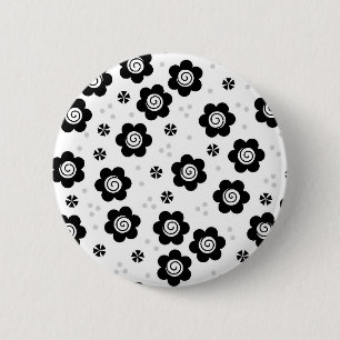 かわいい白黒の花ボタン 缶バッジ