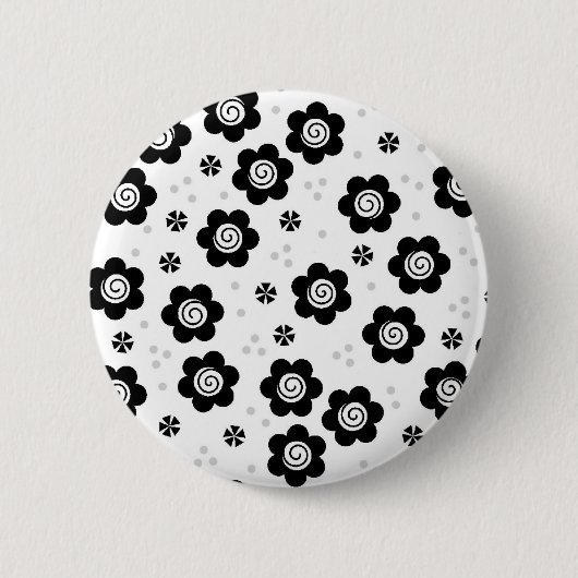 かわいい白黒の花ボタン 缶バッジ (正面)