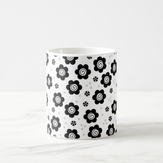 かわいい白黒の花マグカップ コーヒーマグカップ (中央)