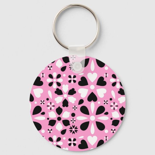 かわいい白黒の花 キーホルダー (正面)