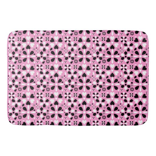 かわいい白黒の花 バスマット (正面)