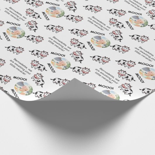 かわいい白黒カウファームアニマルフォト気持ち ラッピングペーパー (角)