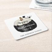 かわいい白黒カボチャハッピーハローウィン2022 スクエアペーパーコースター (アングル)