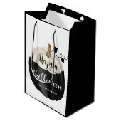 かわいい白黒カボチャハッピーハローウィン ミディアムペーパーバッグ (正面アングル)