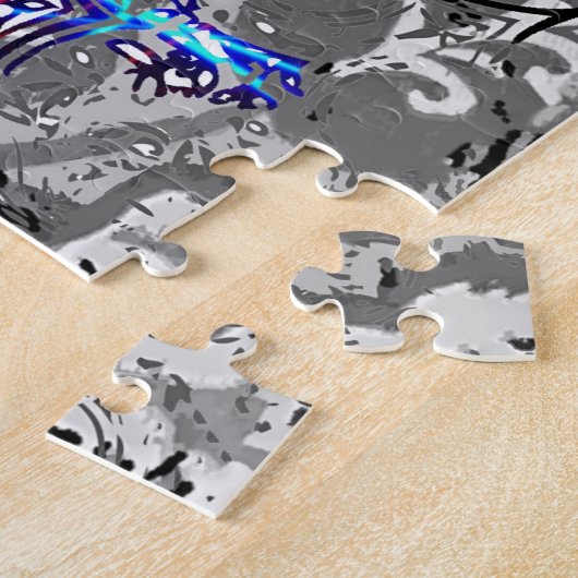 かわいい白黒カラフルネオンスカルライセンスプレート ジグソーパズル (側面)