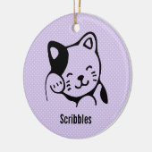 かわいい白黒キティ猫ハローカスタム セラミックオーナメント (左)