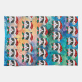 かわいい白黒クリスマス猫顔柄 キッチンタオル (横)