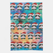 かわいい白黒クリスマス猫顔柄 キッチンタオル (縦)