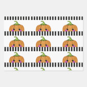 かわいい白黒グリッターオレンジカボンプキンハロウィーン ラッピングペーパーシート (正面2)