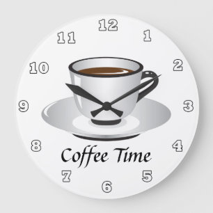 かわいい白黒コーヒー時間装飾 ラージ壁時計
