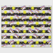 かわいい白黒サニーユニコーンストライプデザイン ラッピングペーパー (フラット)