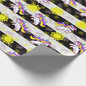 かわいい白黒サニーユニコーンストライプデザイン ラッピングペーパー (角)