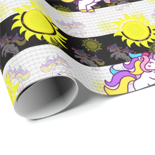 かわいい白黒サニーユニコーンストライプデザイン ラッピングペーパー (ロールコーナー)