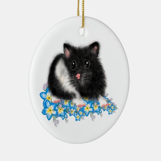 かわいい白黒シリアハムスターの贈り物 セラミックオーナメント (右)
