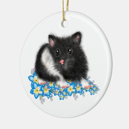 かわいい白黒シリアハムスターの贈り物 セラミックオーナメント (左)