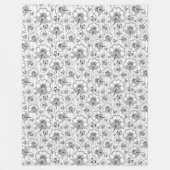 かわいい白黒シームレスな花のパターン フリースブランケット (正面)