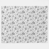 かわいい白黒シームレスな花のパターン フリースブランケット (正面(横))