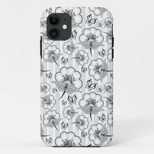 かわいい白黒シームレスな花のパターン Case-Mate iPhoneケース (裏面)