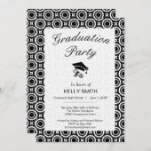 かわいい白黒ジグザグサークル卒業パーティー 招待状 (正面/裏面)