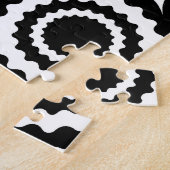 かわいい白黒ジグザグ円デザイン ジグソーパズル (側面)