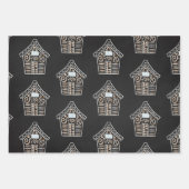 かわいい白黒ジンジャーブレッドハウスクリスマスギフト ラッピングペーパーシート (正面3)