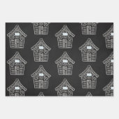 かわいい白黒ジンジャーブレッドハウスクリスマスギフト ラッピングペーパーシート (正面)