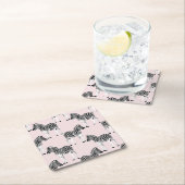 かわいい白黒ゼブラアニマルピンクデザイン スクエアペーパーコースター (インサイチュ)