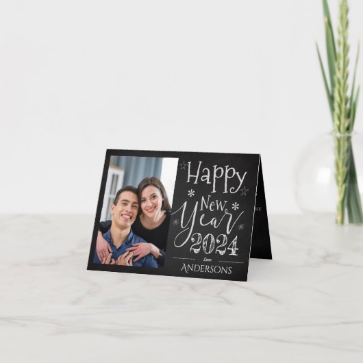 かわいい白黒タイポグラフィハッピーニューイヤー写真 カード (正面)