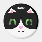 かわいい白黒タキシードキャットハッピー顔 マグネット (正面)